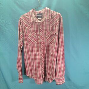 Wrangler Mens Long Sleeve Plaid Western Shirt Size M 55% Cotton & 45% Polyester